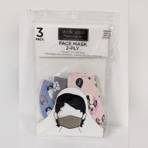 Wellness by Harmony & Sole Toddler Face Mask 2 Ply (3 Pack) ,New In Bag